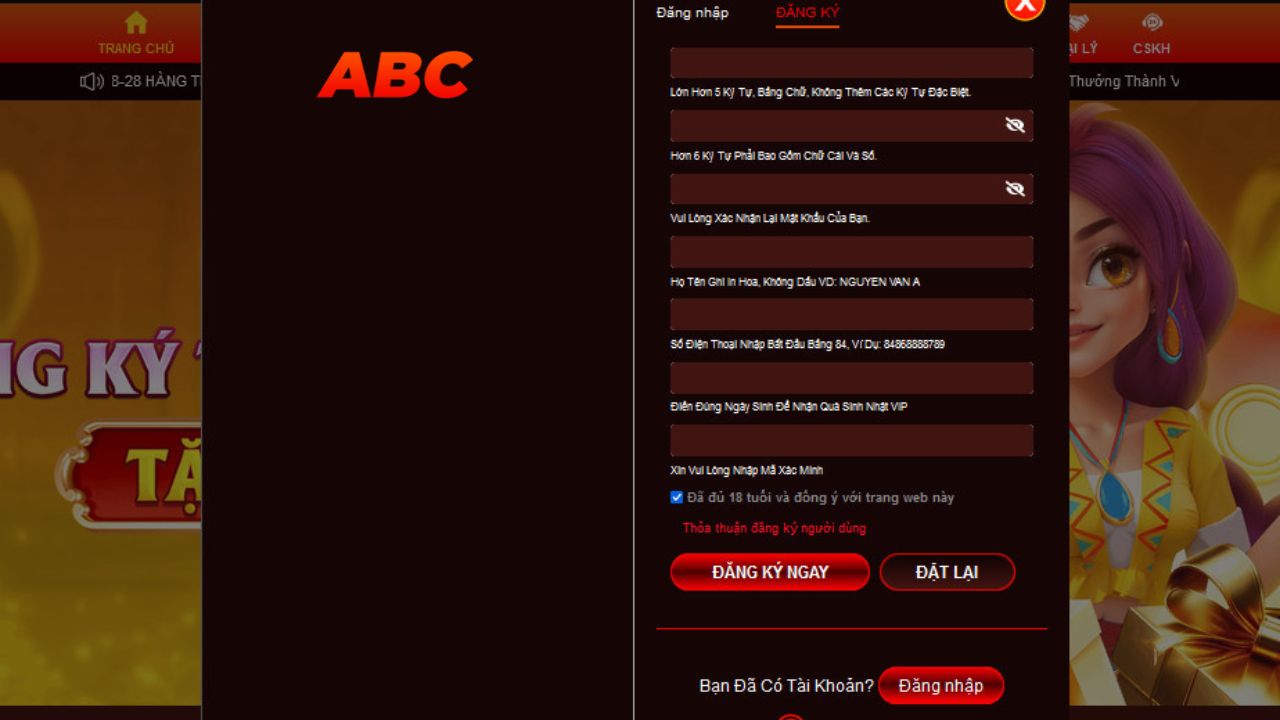 Đăng nhập web chính thức của ACB8 để đăng ký tài khoản